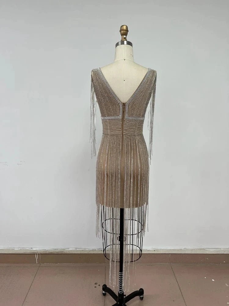 New Fashion Ladies Elegant Beaded Rhinestone Decoration Luxury Tassel Party Dresses