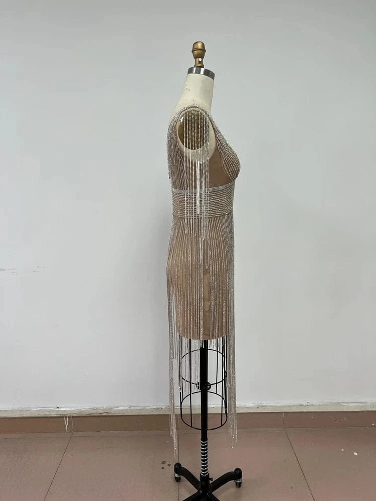 New Fashion Ladies Elegant Beaded Rhinestone Decoration Luxury Tassel Party Dresses