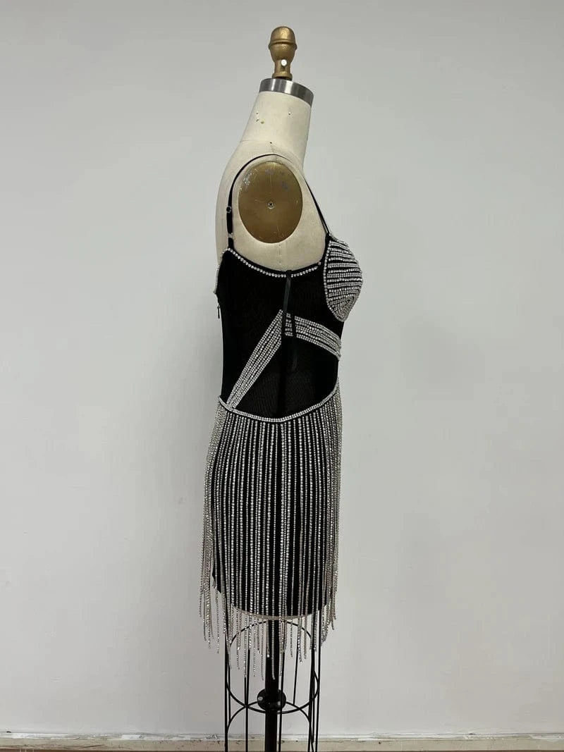 New Fashion Ladies Elegant Strap Beaded Tassel Diamond Luxury Tassel Party Dresses