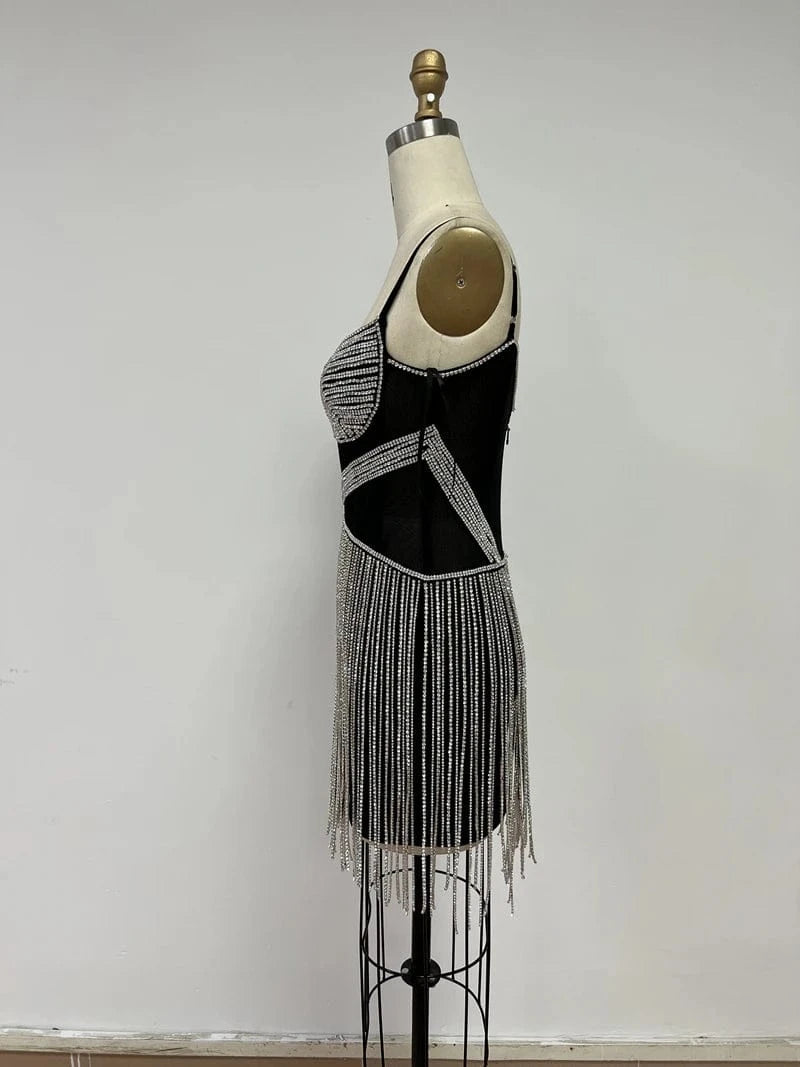 New Fashion Ladies Elegant Strap Beaded Tassel Diamond Luxury Tassel Party Dresses