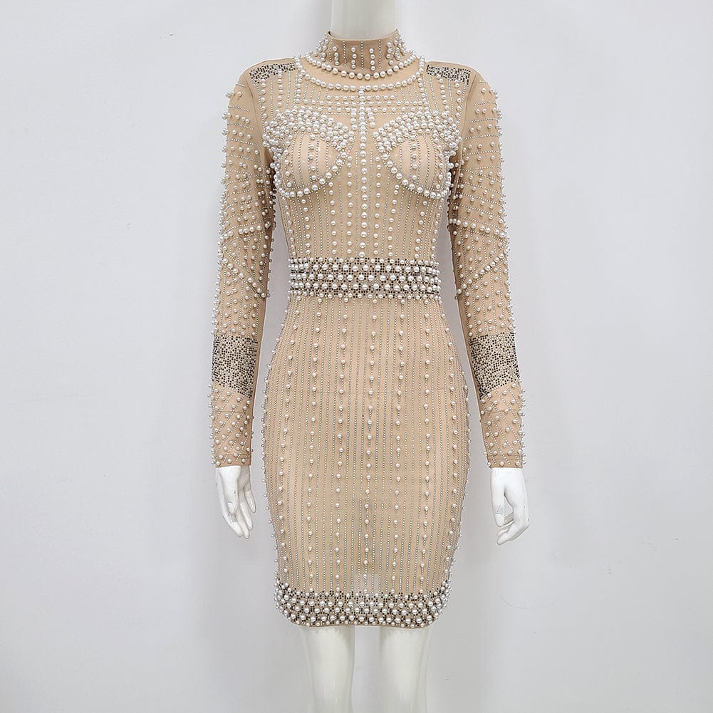 New Fashion Long Sleeve Beading Celebrity Elegant Evening Sexy Women Prom Dresses