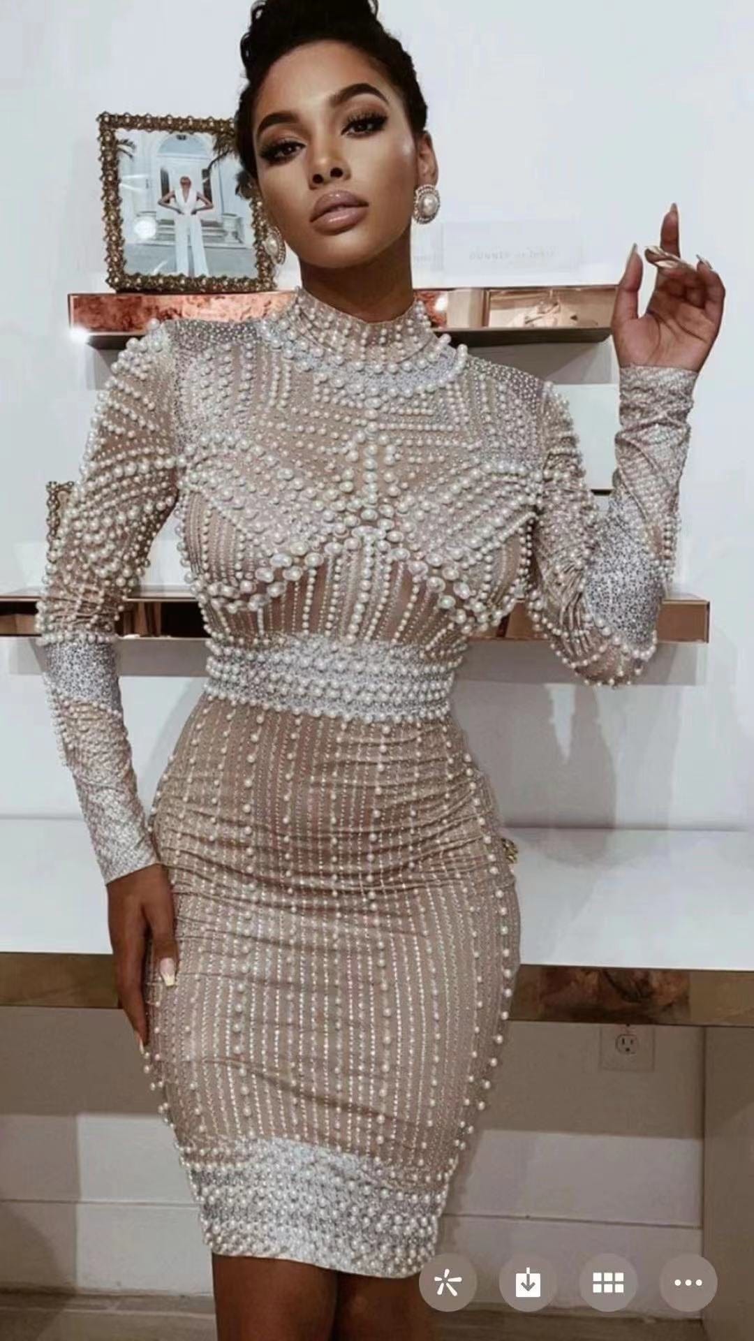 New Fashion Long Sleeve Beading Celebrity Elegant Evening Sexy Women Prom Dresses