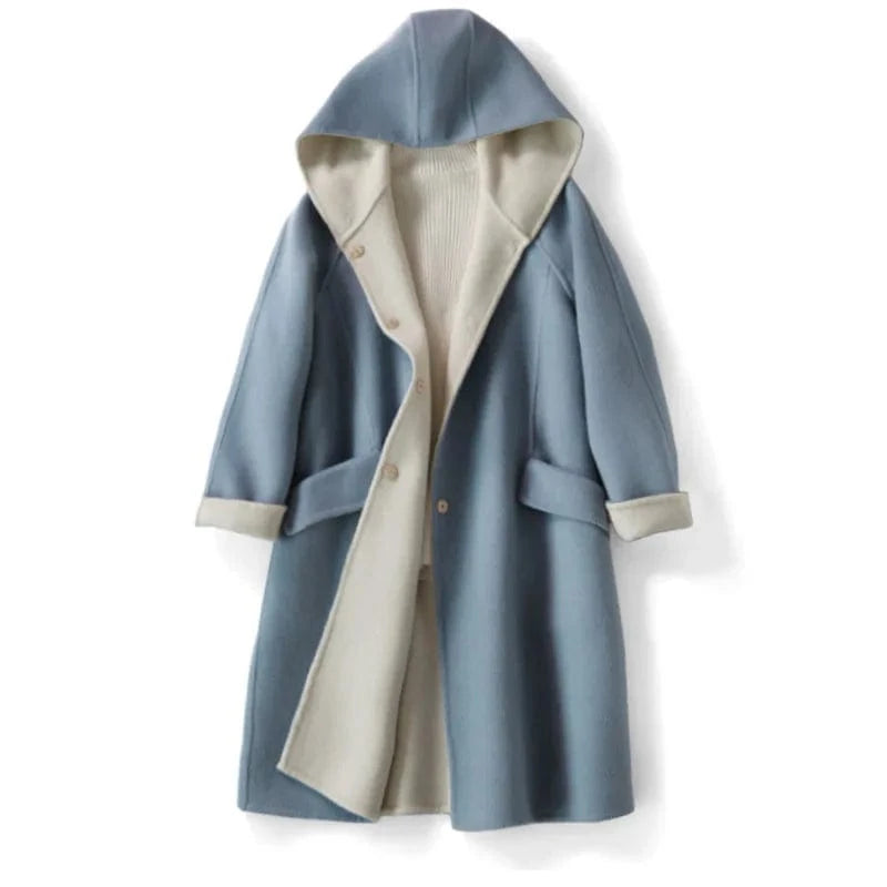 New Fashion Medium Style Double Face Winter Women Cashmere Wool Coats with Hooded