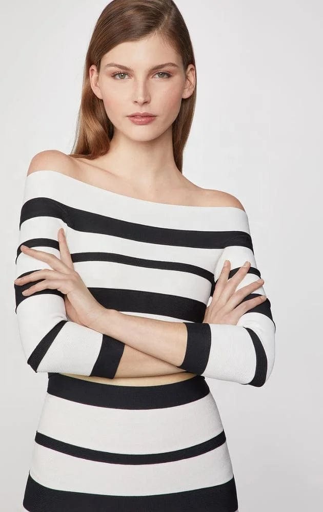 New fashion off-shoulder stripe two-piece bandage dress evening party elegant women 's casual dresses