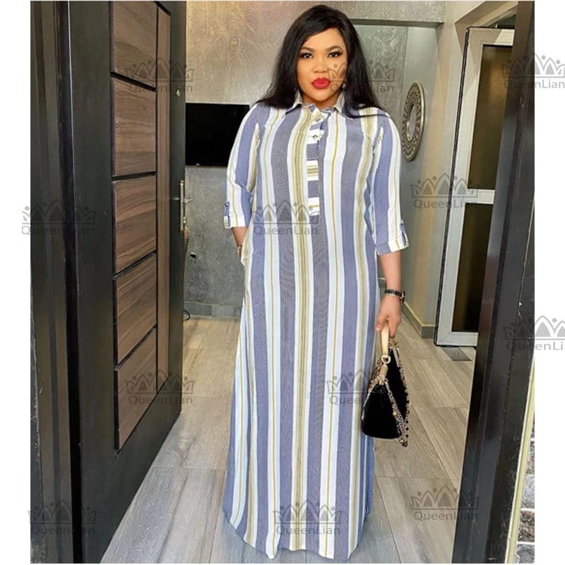 New Fashion Shirt Collar African Chiffon Loose Long Dashiki Traditional Party Dress For Lady