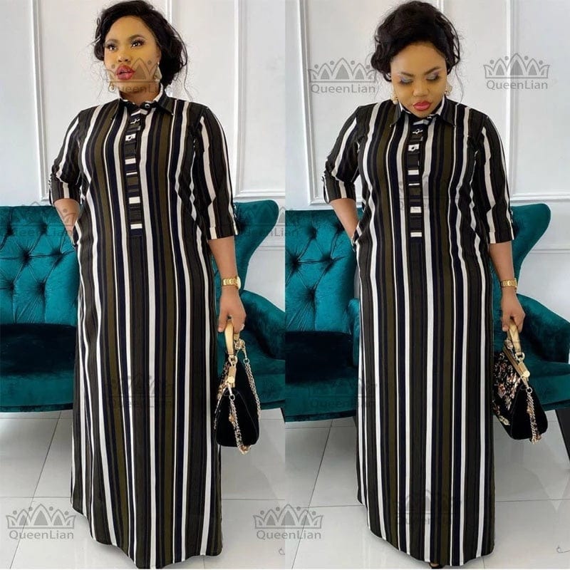 New Fashion Shirt Collar African Chiffon Loose Long Dashiki Traditional Party Dress For Lady