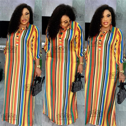 New Fashion Shirt Collar African Chiffon Loose Long Dashiki Traditional Party Dress For Lady