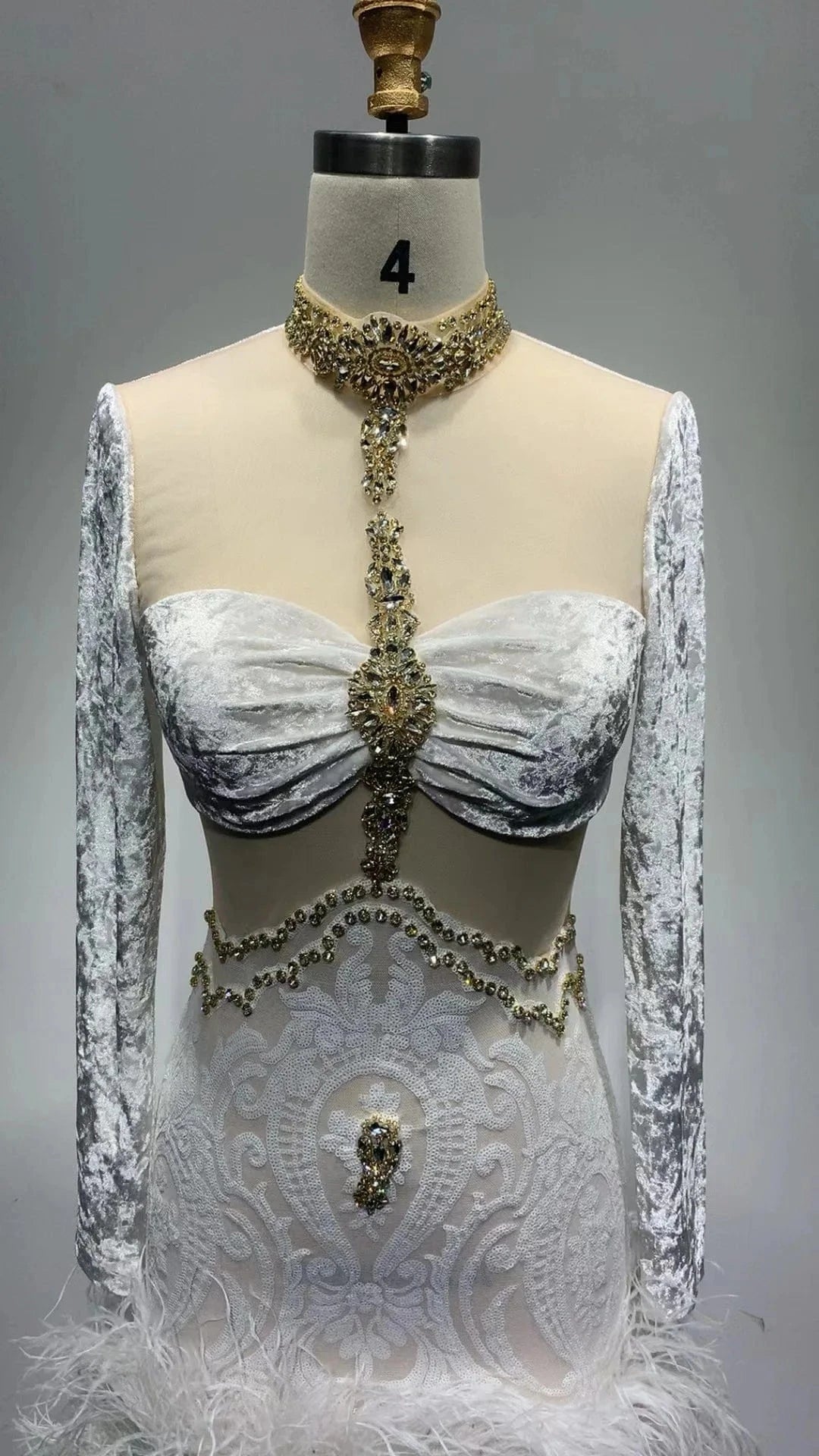 New Fashion Woman Clothes Feathers Sexy Hollow Out Long Sleeves Prom Party Dresses