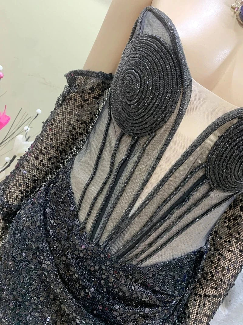 New Fashion Woman's Elegant Sequined Sexy Off Shoulder Slim Prom Party Dresses