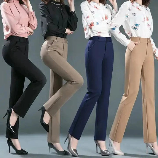 New Fashion Women Office Lady High Waist Straight Trousers Elastic Solid Color Soft Plus Size Formal Long Casual Pants
