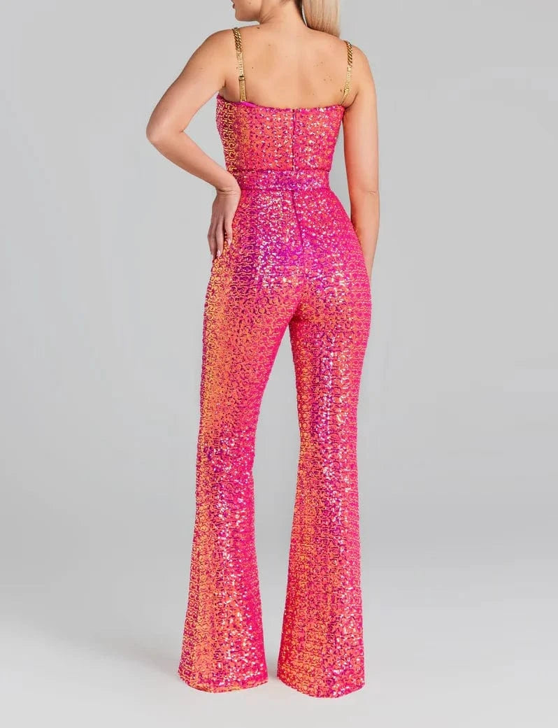 New Fashion Women's Bodycon Sequined Backless Strap Sleeveless Strap Jumpsuit