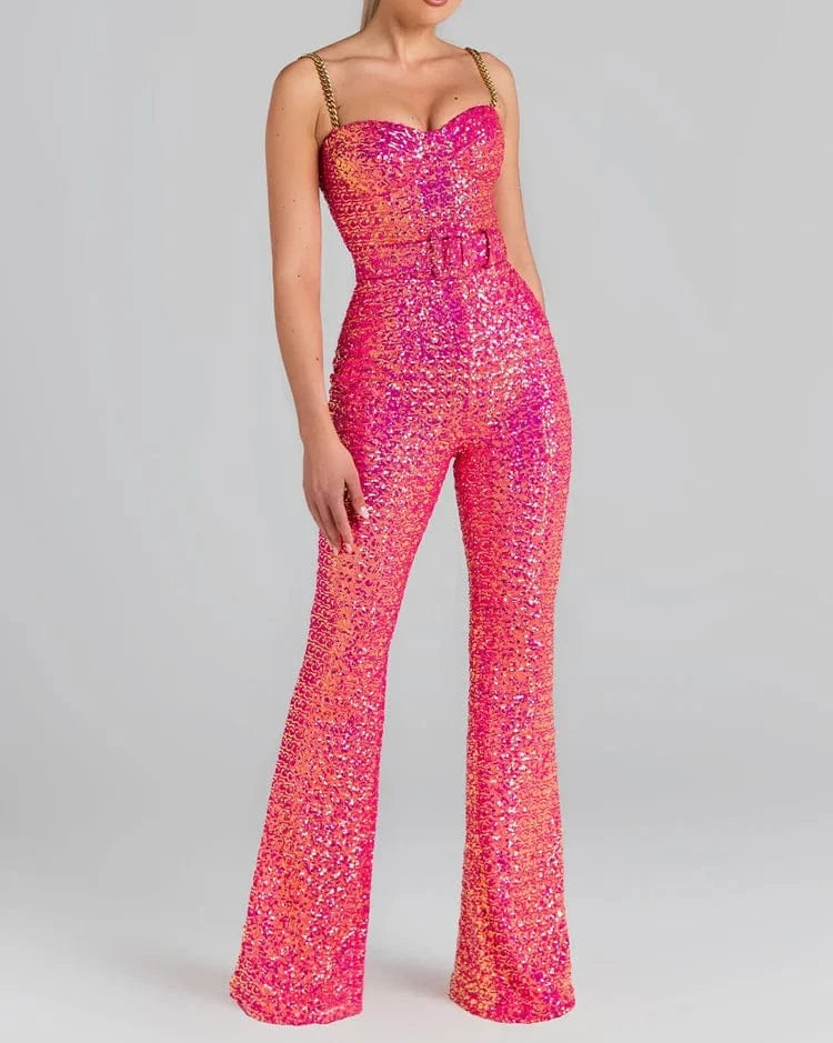 New Fashion Women's Bodycon Sequined Backless Strap Sleeveless Strap Jumpsuit