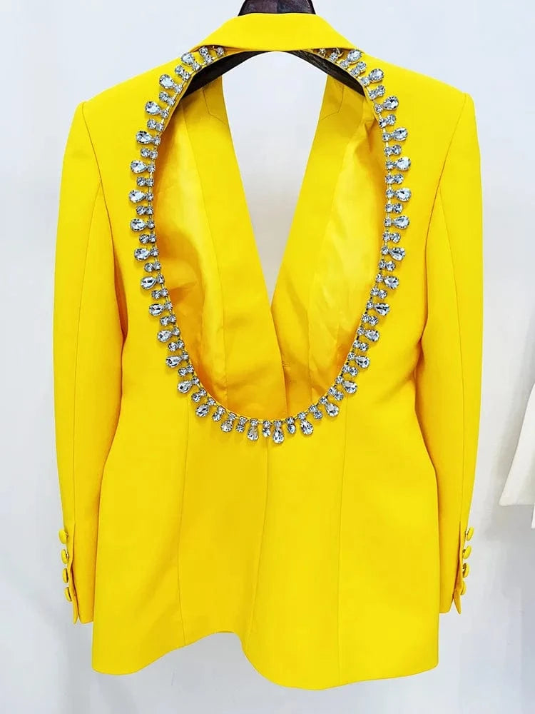 New Fashion Women's Hollow Out Rhinestone Ladies Backless Women's Suits Blazer Jacket