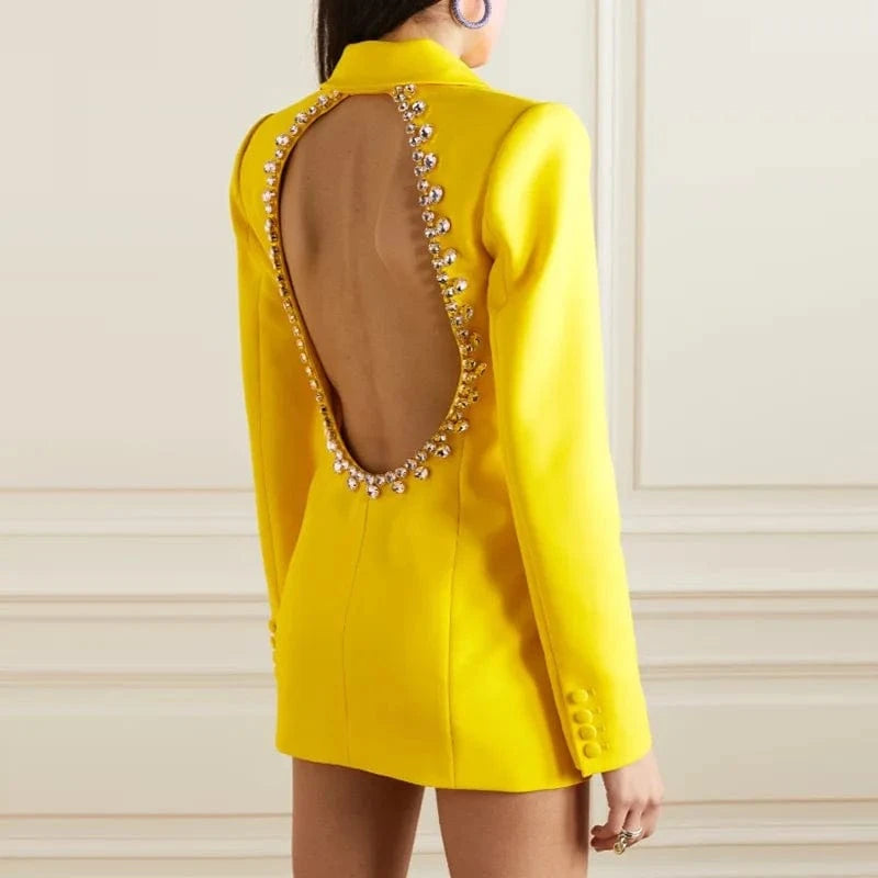 New Fashion Women's Hollow Out Rhinestone Ladies Backless Women's Suits Blazer Jacket