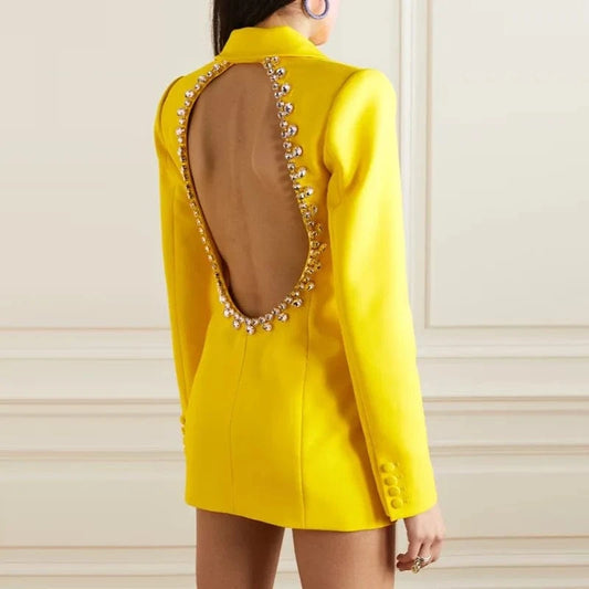 New Fashion Women's Hollow Out Rhinestone Ladies Backless Women's Suits Blazer Jacket