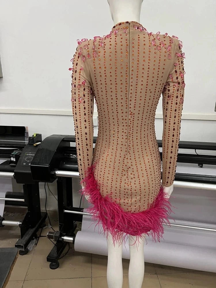 New Fashion women's Rayon Long Sleeve Mini Dress Beading Sexy Party Evening Dresses