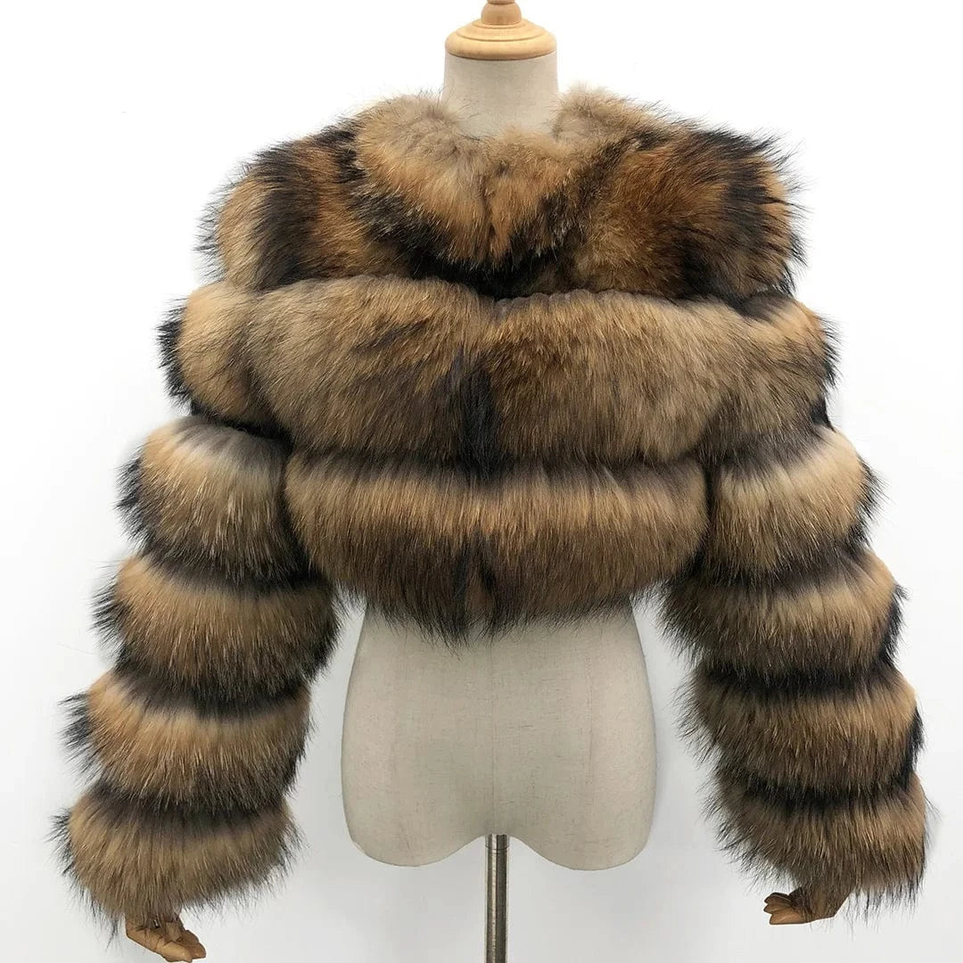 New fashion women winter natural raccoon fur short cropped real fur jacket