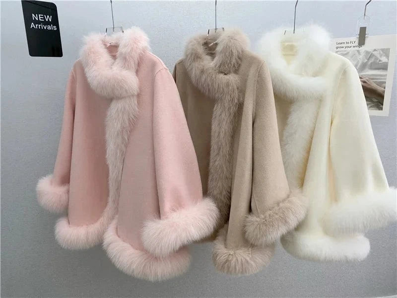New Fashion Womens Cashmere Pea Coats Korean Wool Winter Coat With Fur Collar
