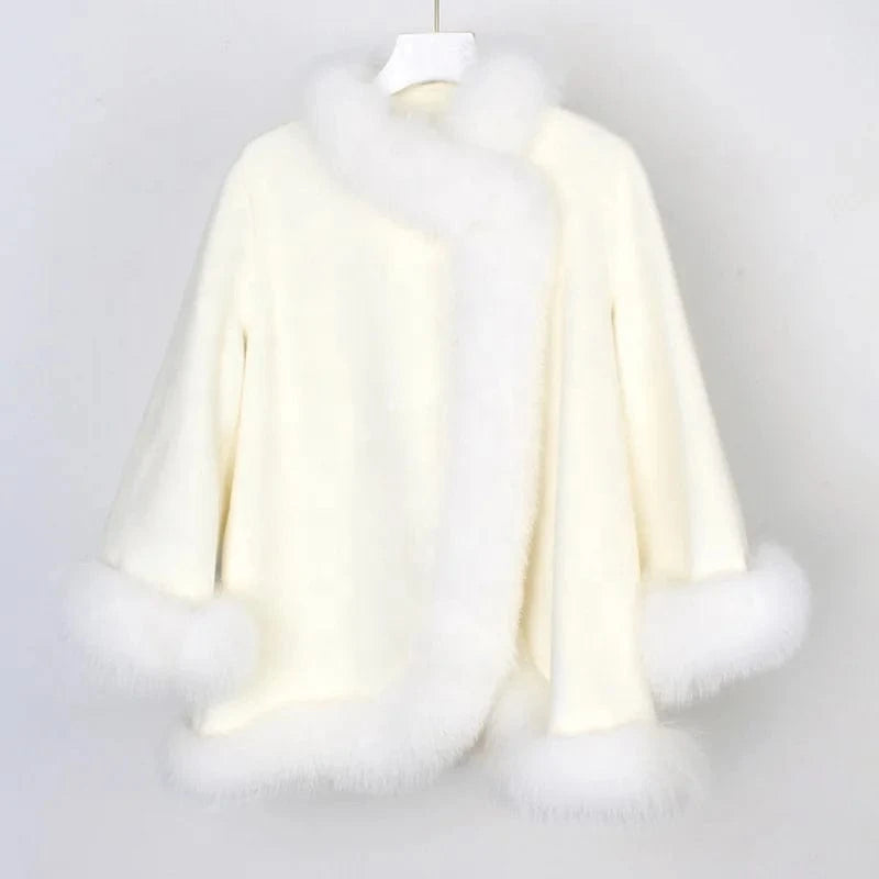 New Fashion Womens Cashmere Pea Coats Korean Wool Winter Coat With Fur Collar