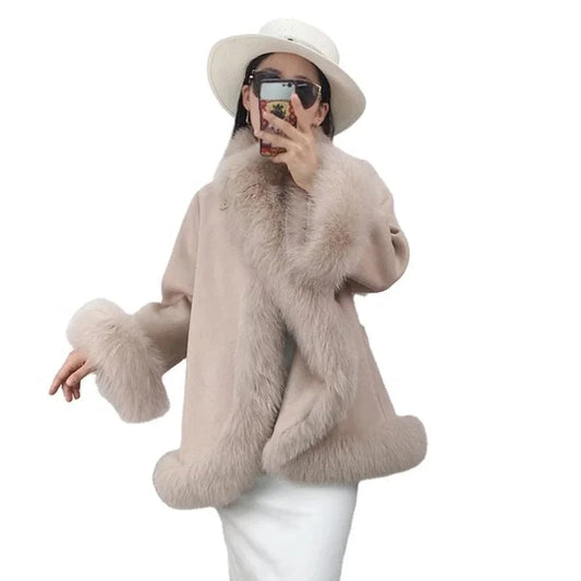 New Fashion Womens Cashmere Pea Coats Korean Wool Winter Coat With Fur Collar