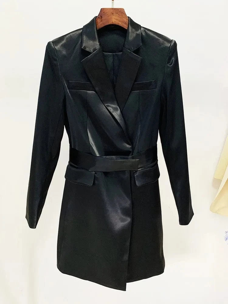 New Fashionable Ladies Black And White Long Sleeves Suit Dresses Casual Blazer Coat