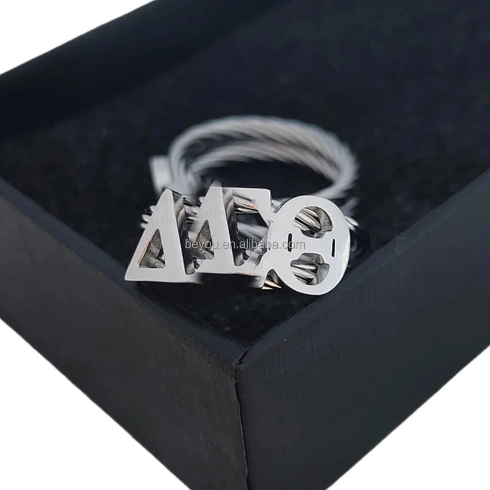 New Greek Sorority Alphabet Gold Ring Fine Stainless Steel Fashion Glossy Fade Resistant Personalized Party Symbol Jewelry