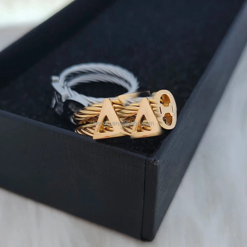 New Greek Sorority Alphabet Gold Ring Fine Stainless Steel Fashion Glossy Fade Resistant Personalized Party Symbol Jewelry