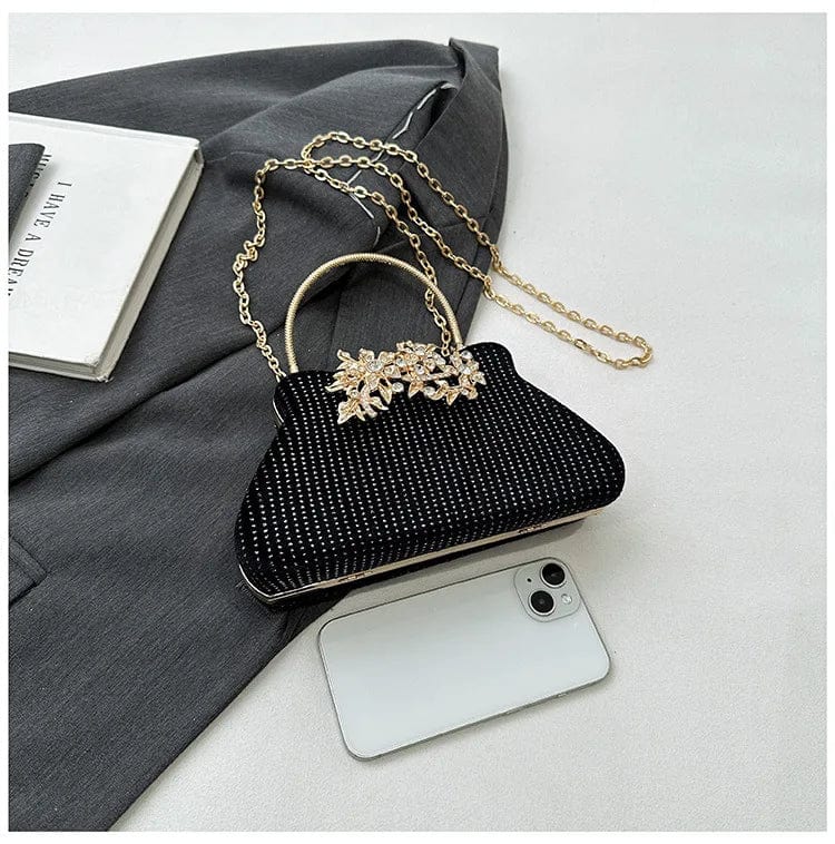 New Hardware Diamond Leaves Lock Rhinestone Dinner Party Evening Dress Elegance Handheld Women's Bag Shining Crystal Clutch