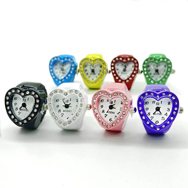 New Heart Crystal Elastic Stretchy Mini Watch Ring For Women Fun Cute Sweet Trend Girly Finger Watch Aesthetics Jewelry Gift