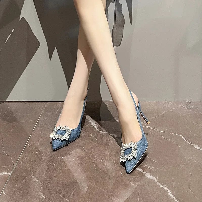New High Heel Shoes Blue Denim Sandals Sexy Pumps Shoes Women Heels for Ladies