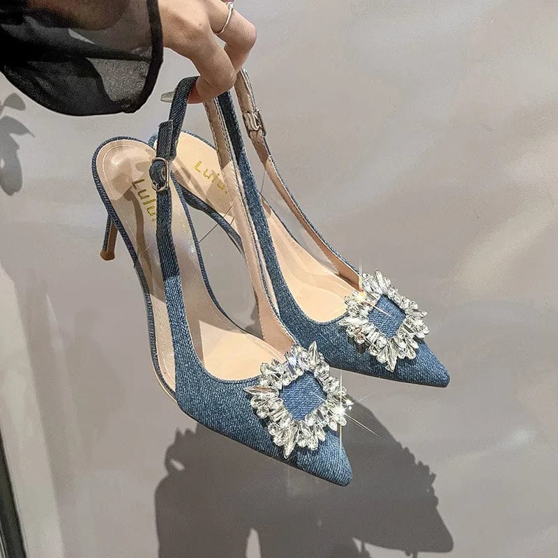 New High Heel Shoes Blue Denim Sandals Sexy Pumps Shoes Women Heels for Ladies