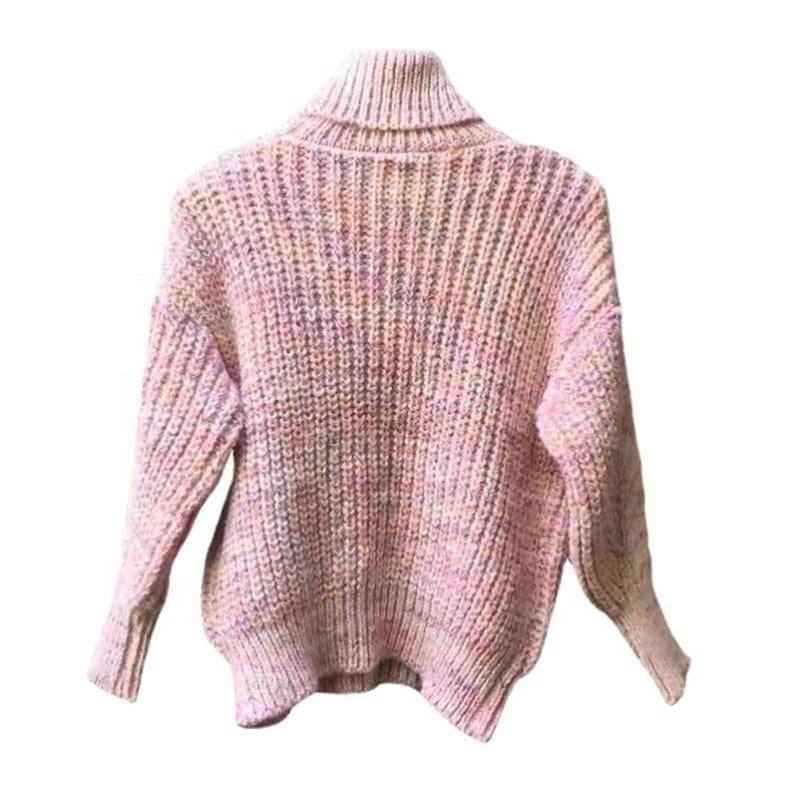 new high neck pullover colorful thread thick needle twist lantern sleeve sweater female Amazon foreign trade