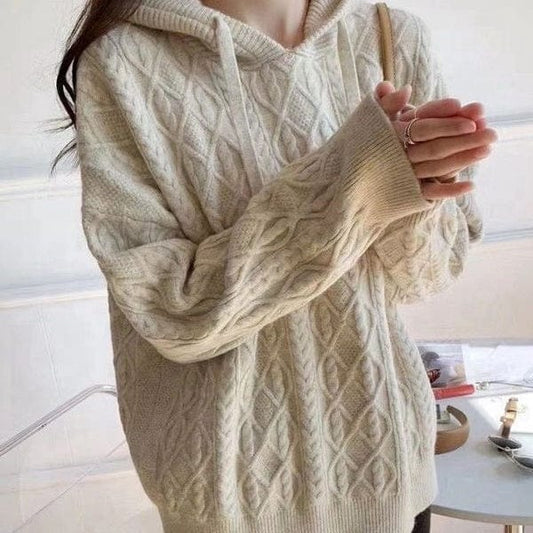 New Hooded Thickened Knit Women's Twists Sweater Warm in Autumn and Winter Loose Outside