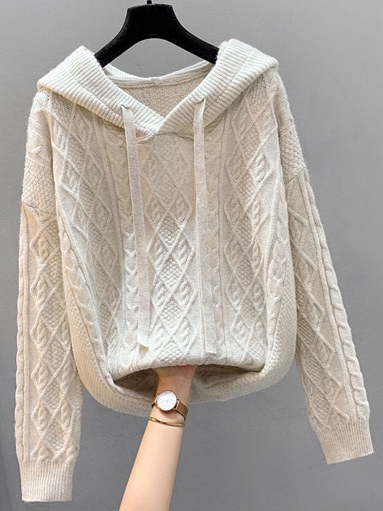 New Hooded Thickened Knit Women's Twists Sweater Warm in Autumn and Winter Loose Outside