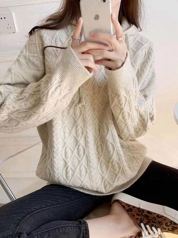 New Hooded Thickened Knit Women's Twists Sweater Warm in Autumn and Winter Loose Outside