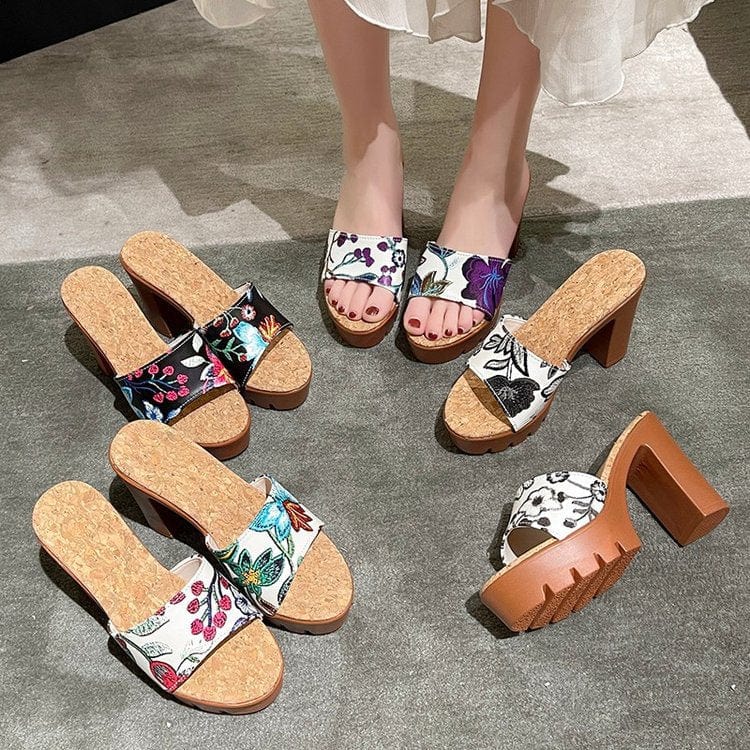 New hot sale Fashion flower woman sandal new summer design high-heel ladies sandals luxury slippers for lady