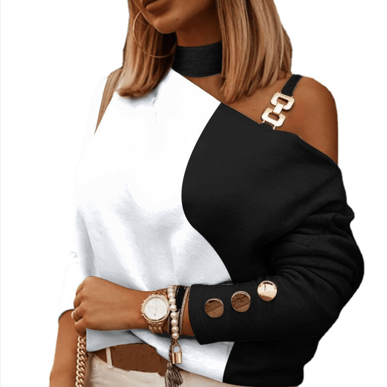 New Long Sleeved Women Casual Blouses Sexy Halter Neck Hollow Out Off Shoulder Top Pullover Autumn Streetwear Retro Print Shirt