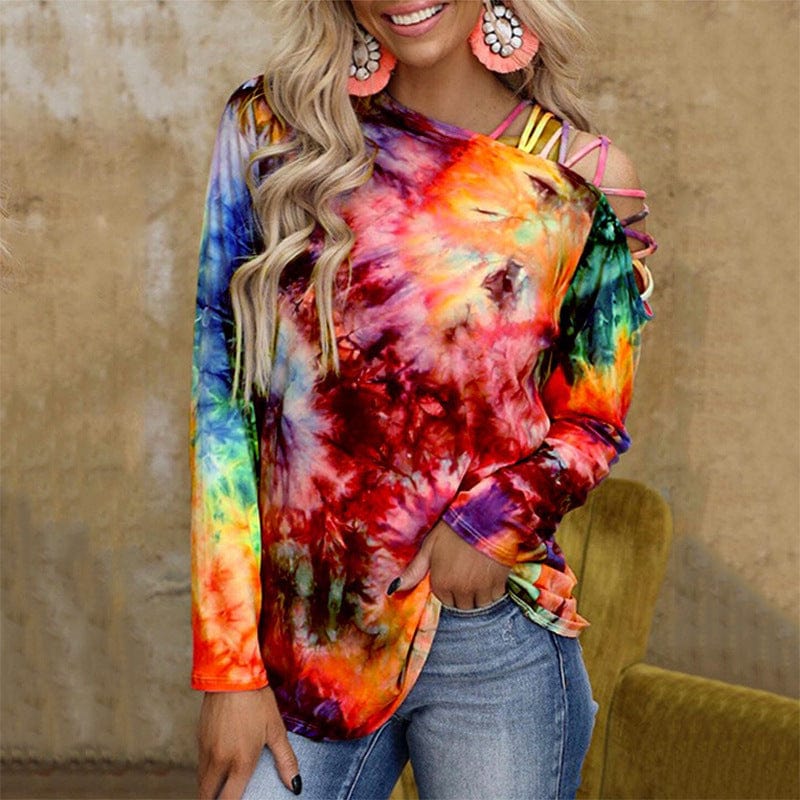 New Long T Shirt Long Sleeve Tie Dyeing T Shirt Fashion Personalized Printing Women 1 Piece High Waist Elastic Print Pattern