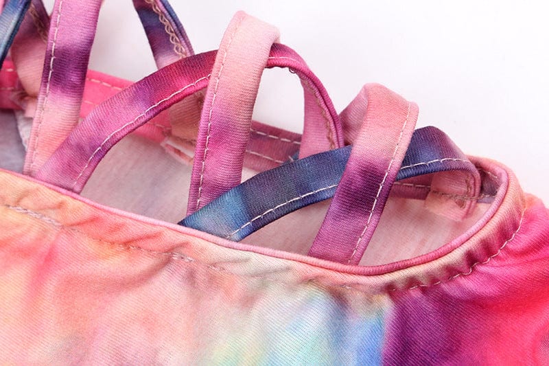 New Long T Shirt Long Sleeve Tie Dyeing T Shirt Fashion Personalized Printing Women 1 Piece High Waist Elastic Print Pattern