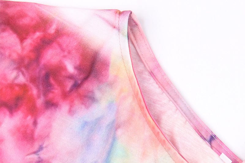 New Long T Shirt Long Sleeve Tie Dyeing T Shirt Fashion Personalized Printing Women 1 Piece High Waist Elastic Print Pattern