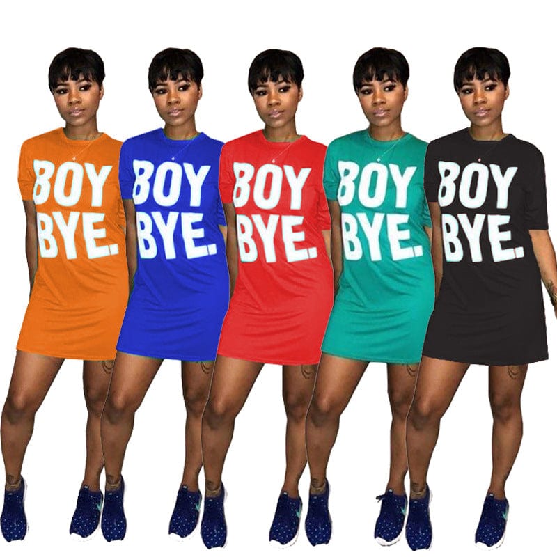 New Loose Women's Solid Color Letter Print T-Shirt Dress