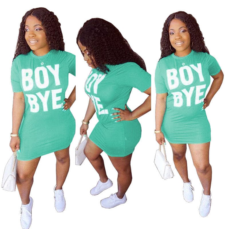 New Loose Women's Solid Color Letter Print T-Shirt Dress