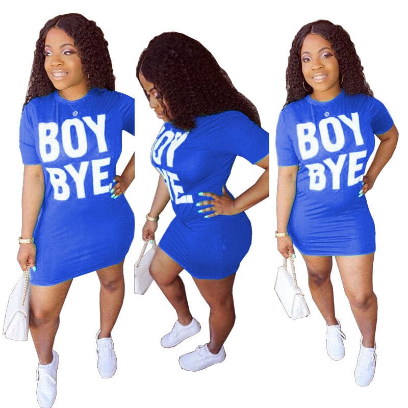 New Loose Women's Solid Color Letter Print T-Shirt Dress
