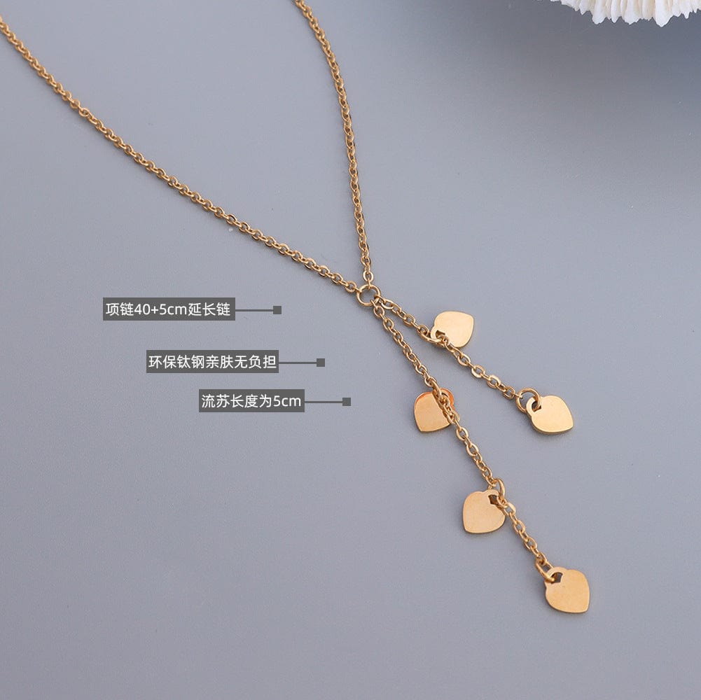 New Luxury Long Tassel Heart Pendant Necklace Gold Color Drop Necklaces for Women Fashion Jewelry Gift