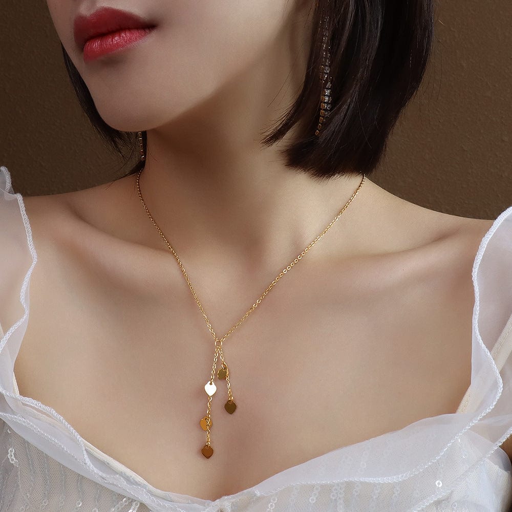 New Luxury Long Tassel Heart Pendant Necklace Gold Color Drop Necklaces for Women Fashion Jewelry Gift