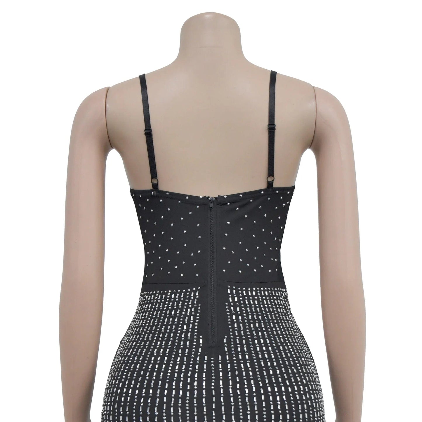 New Luxury Rhinestone Mini Dress Woman Sleeveless Mesh Patchwork Skinny Vestidos Female Summer Evening Party Dress
