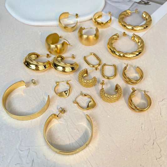 New Mesh/Rotating Geometric Huggie Hoop Earrings Titanium Steel Gold Plated Color Preservation Circle C Earrings