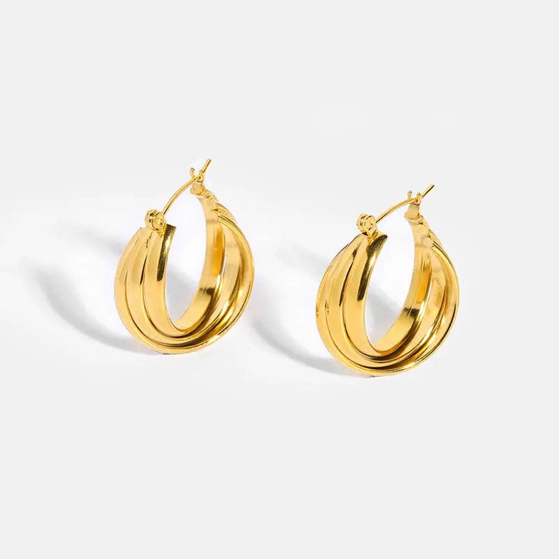 New Mesh/Rotating Geometric Huggie Hoop Earrings Titanium Steel Gold Plated Color Preservation Circle C Earrings