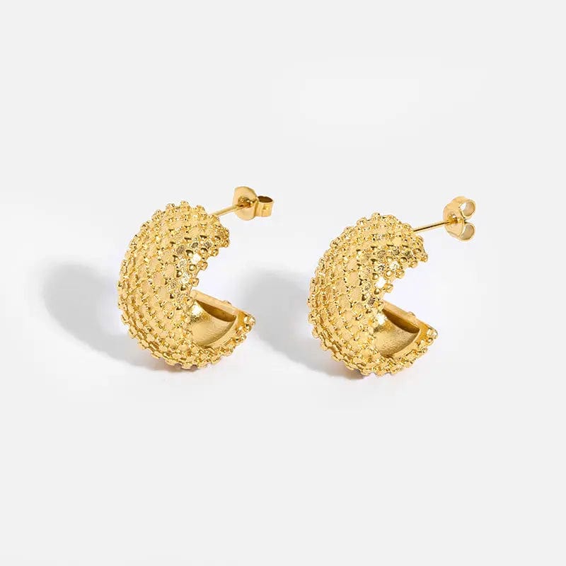 New Mesh/Rotating Geometric Huggie Hoop Earrings Titanium Steel Gold Plated Color Preservation Circle C Earrings