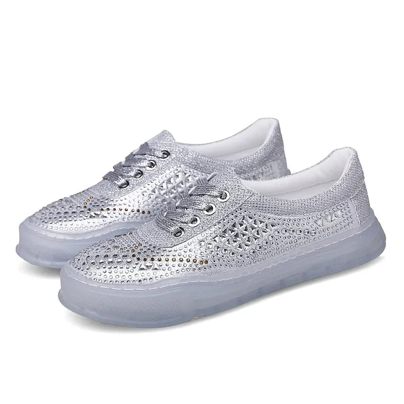 New model wholesale export top quality canvas trendy shoes fashion diamond silver bling sneakers women zapatos brand cheap